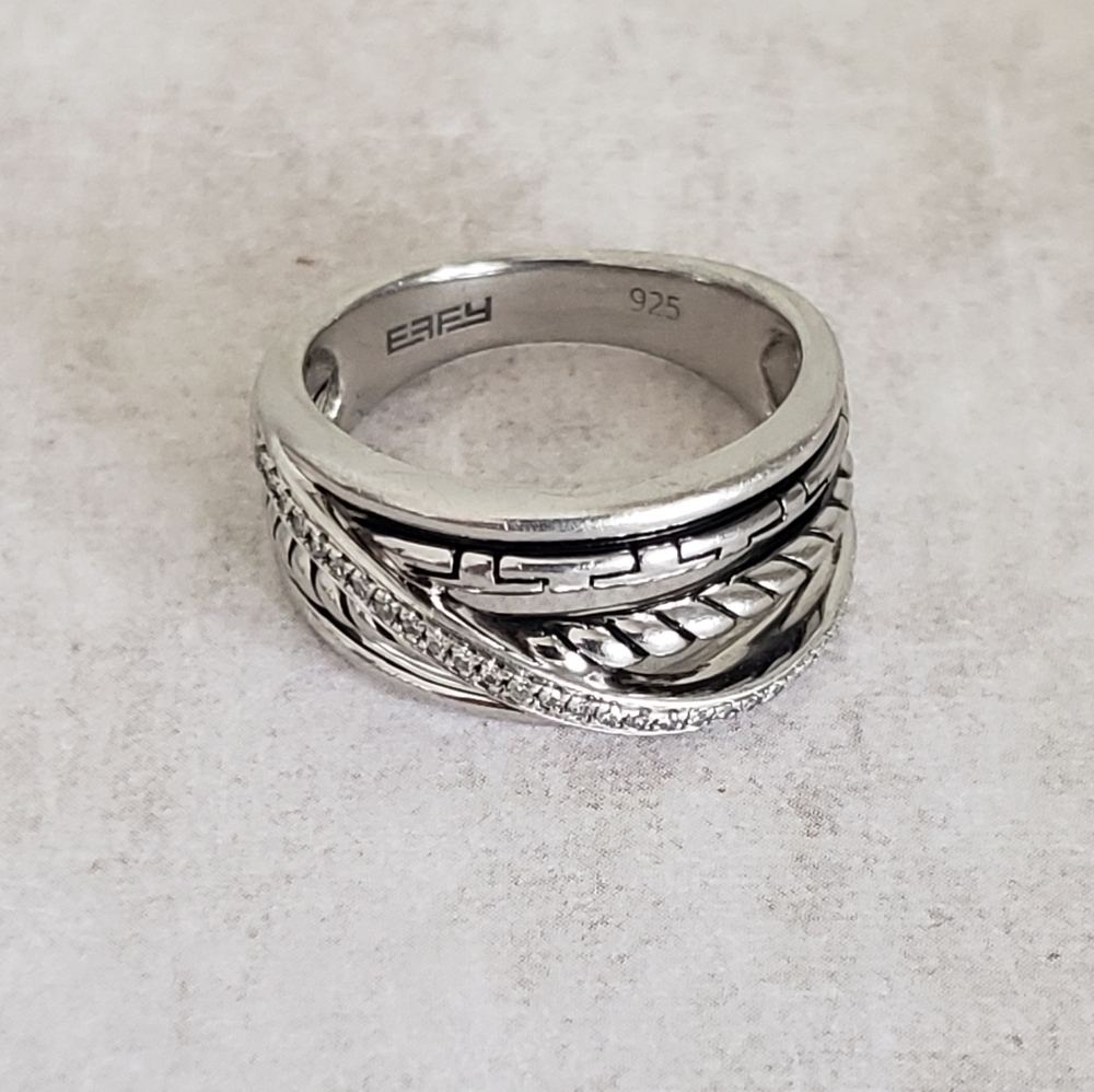 Effy Sterling Silver Diamond Crossover Ring